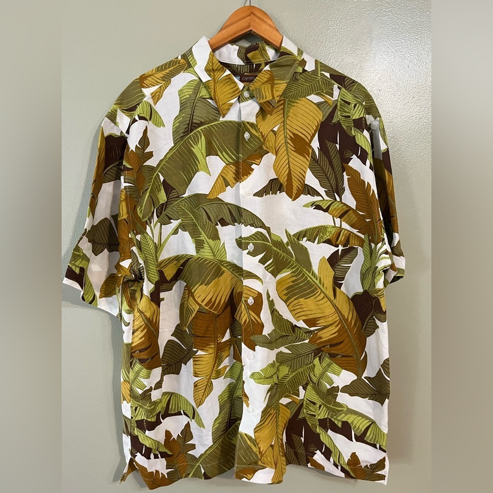 Centro Tropical Leaf Print Men's Shirt Short Sleeves Resort XXL New